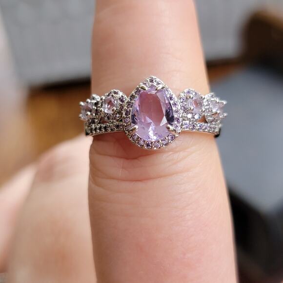 Elegant Rhodium-Plated Size 9 Twisted Band Ring with Simulated Amethyst - Picture 7 of 11